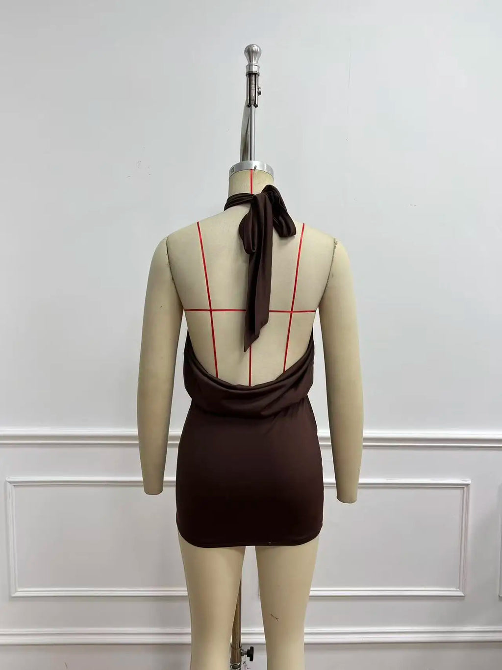 Women's Solid Color Spaghetti Strap Mini Dress, Sleeveless Halter Neck Backless Evening Gown, Summer Bodycon Party Dress