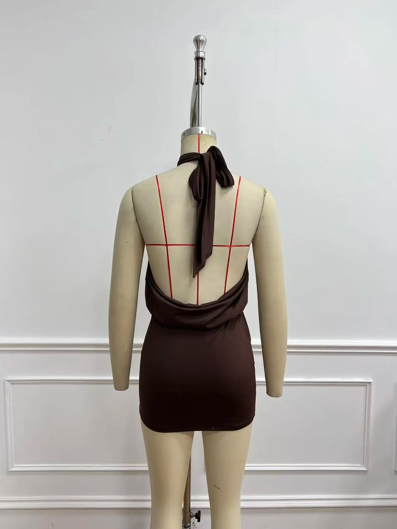 Women's Solid Color Spaghetti Strap Mini Dress, Sleeveless Halter Neck Backless Evening Gown, Summer Bodycon Party Dress