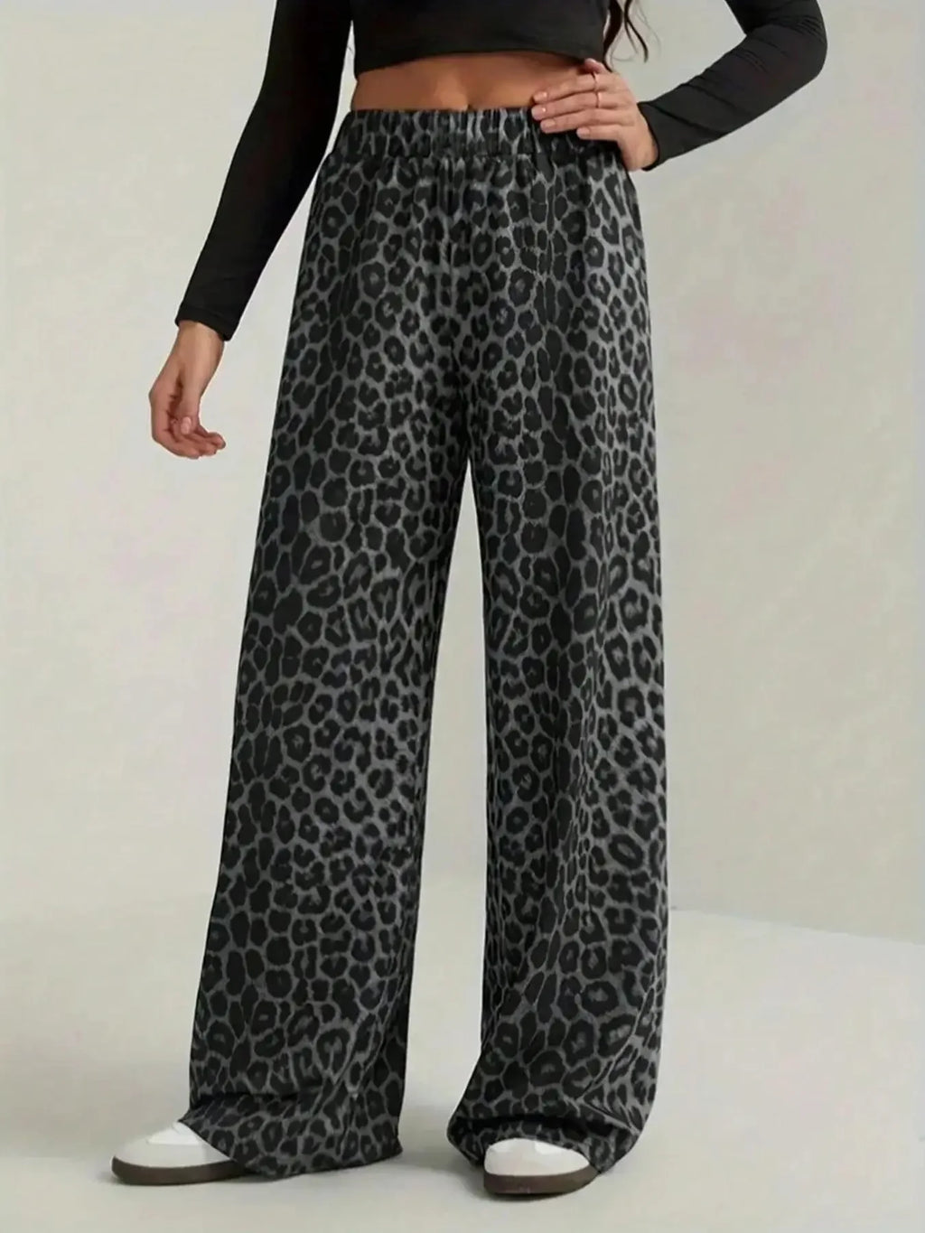 Fashion High Street Straight Casual Pants 2026 New Leopard Print Pants Women Elasticity High Waist Loose Wide Leg Pants Women