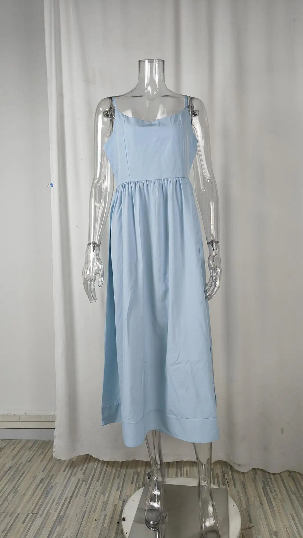 2024 Summer Casual Women Spaghetti Strap A-line Maxi Dresses Women Low Cut Sleeveless Big Skirt Dress Holiday Party Vestido