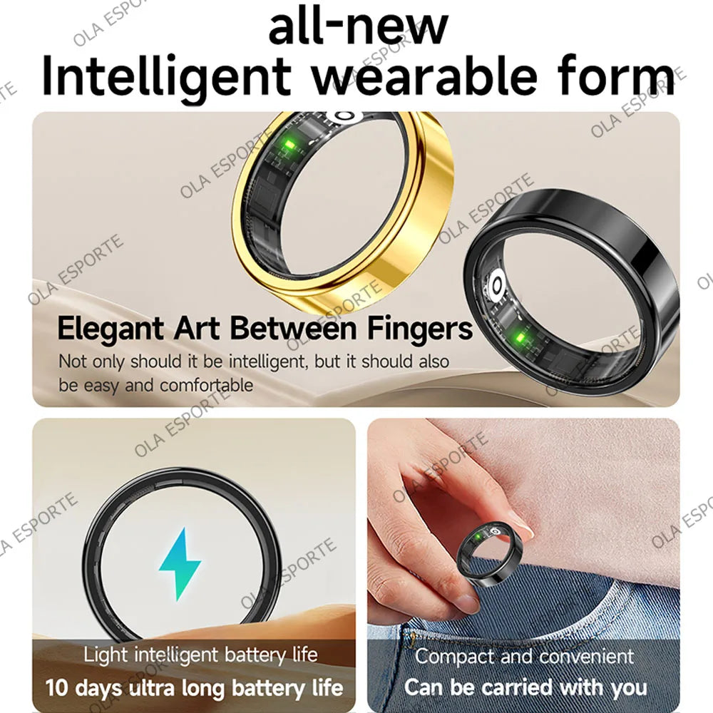 R09 Smart Ring Men Women with Charging Case Heart Rate Blood Oxygen Skin Temperature Monitor Waterproof For Android iOS R12