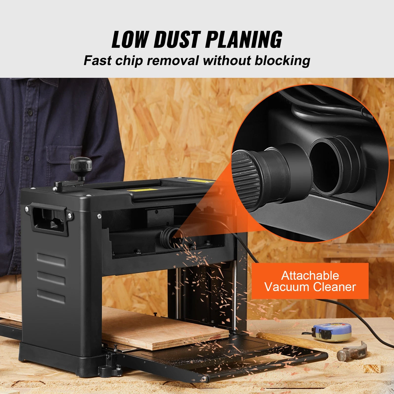 SucceBuy Thickness Planer 13inch Benchtop Planer with Two-Blade 15Amp 1800W Powerful Motor Low Noise for DIY Woodworking Planing