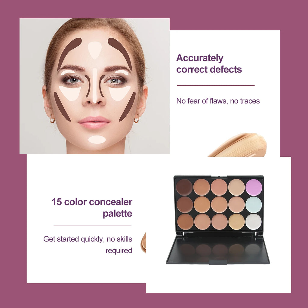 15 Colors Face Concealer Cream Contour Palette,Moisture Cream Makeup Foundation Full Coverage Foundation Covering Perfect Makeup