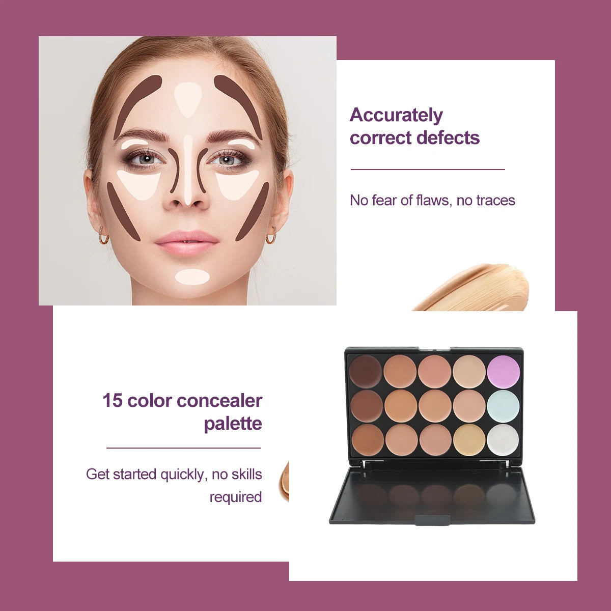 15 Colors Face Concealer Cream Contour Palette,Moisture Cream Makeup Foundation Full Coverage Foundation Covering Perfect Makeup