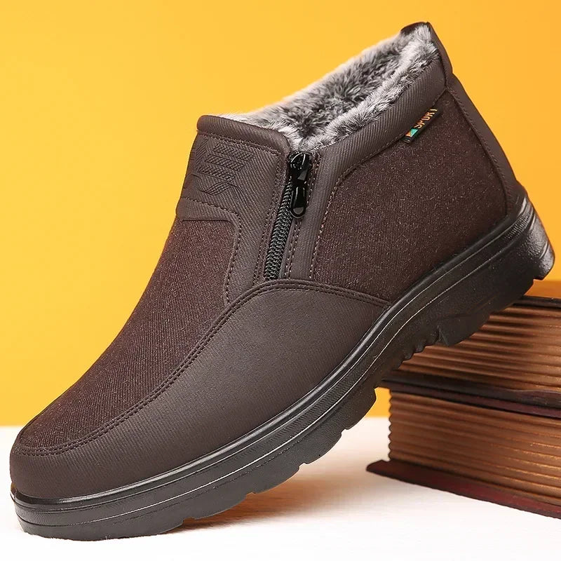 Cotton Shoes Middle-aged Elderly Men's New Plush Warm Anti Slip Waterproof Snow Boots Outdoor Work Travel Leisure Shoes 2024
