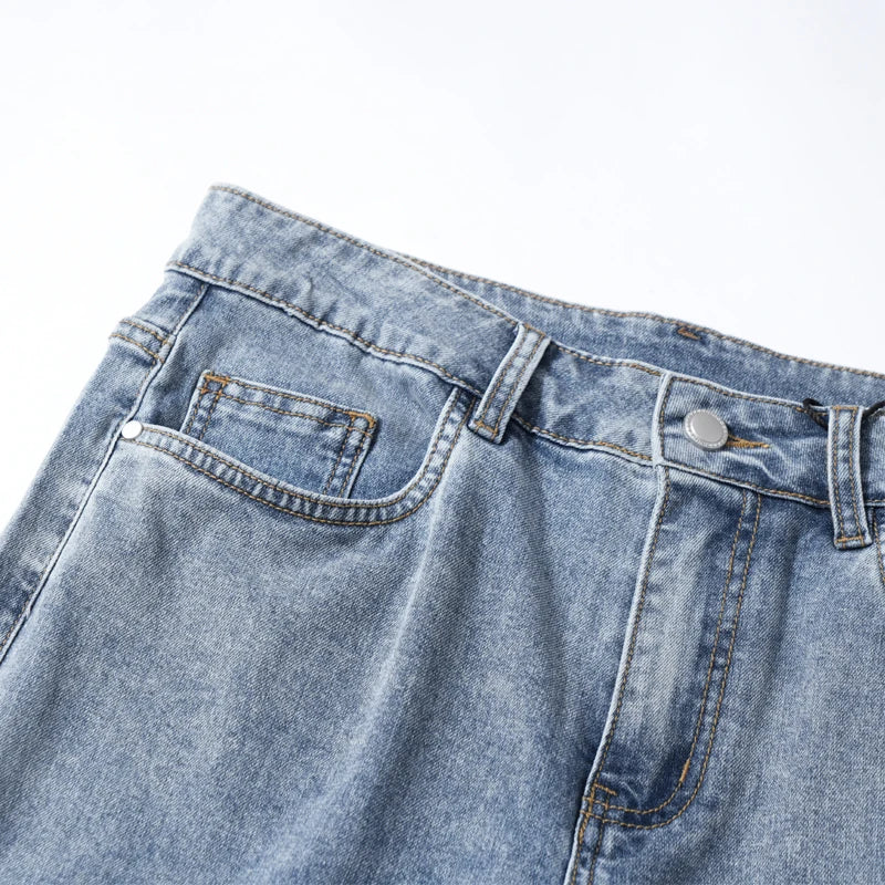 Summer men's six inch shorts over the knee thin straight tube minimalist elastic denim shorts Baggy Jeans Shorts for Men  3/4