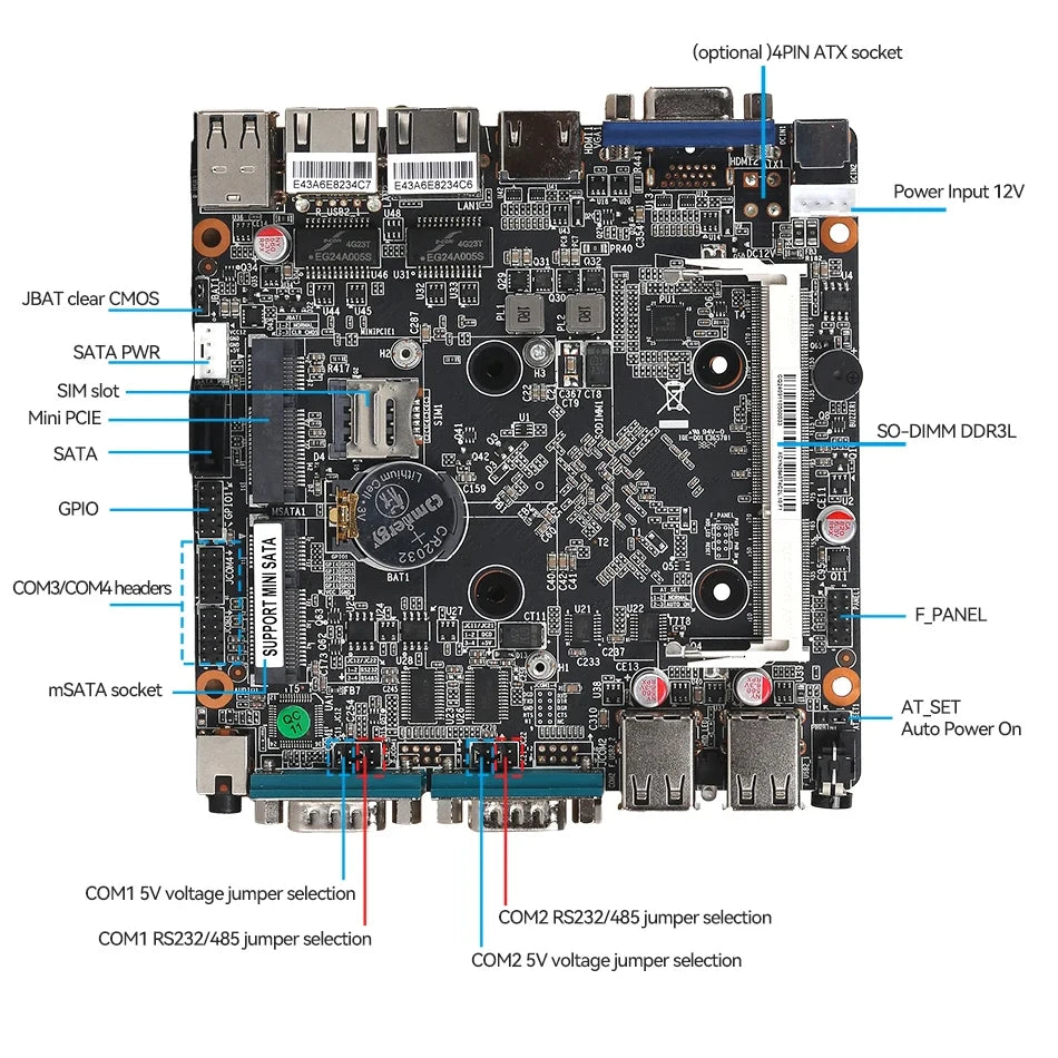 XCY Mini PC Intel Celeron J6412 Quad Cores 2x RS232/485 Dual Ethernet Mini PCIe HDMI VGA Fanless Industrial IPC Windows Linux