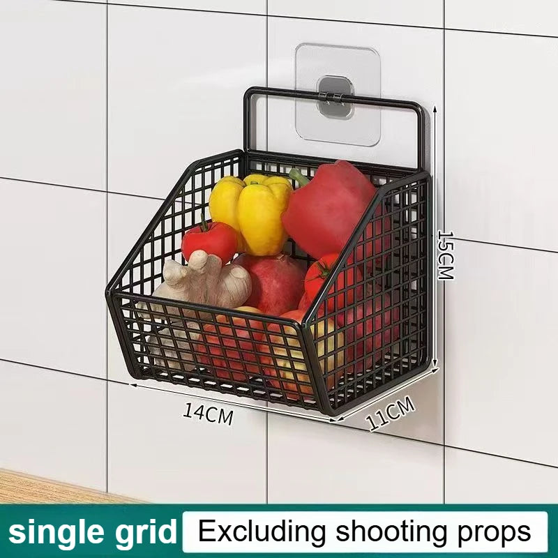 Wall-Mounted Multi-Functional Kitchen Organizer - Durable Metal Vegetable, Garlic, and Onion Storage Basket - Storage Organizer