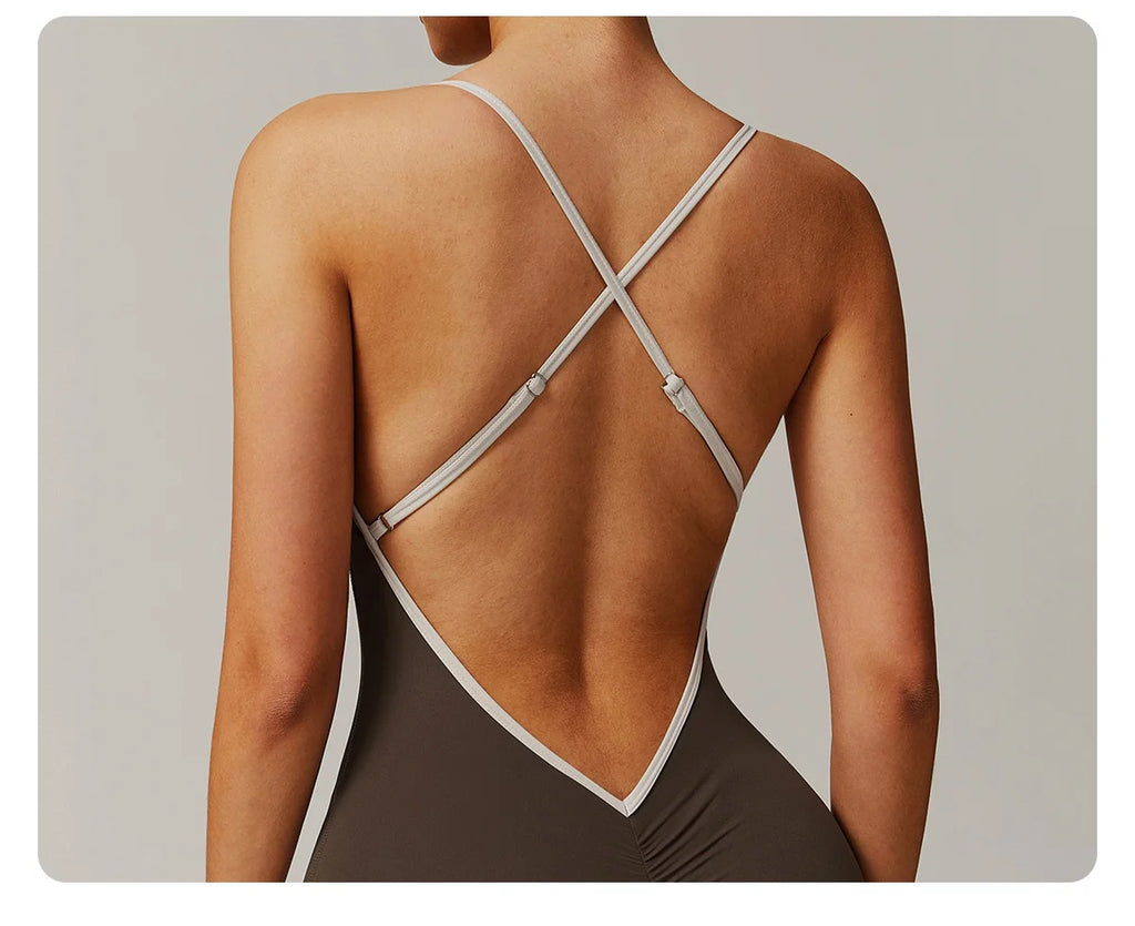 DLT3013 Back Adjustable Shoulder Strap Cross Slim Wide-Leg Yoga Dance Jumpsuit With Chest Pad Women Sports Fitness Jumpsuits
