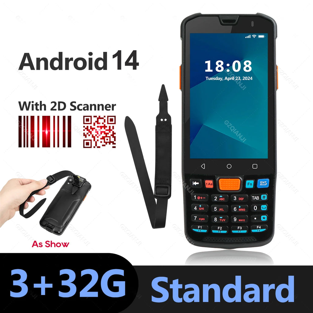 Android 14 Handheld PDA Portable Terminal 1D/2D Barcode Scanner Data Collector with NFC WIFI 4G 3+32GB Running Charger Station