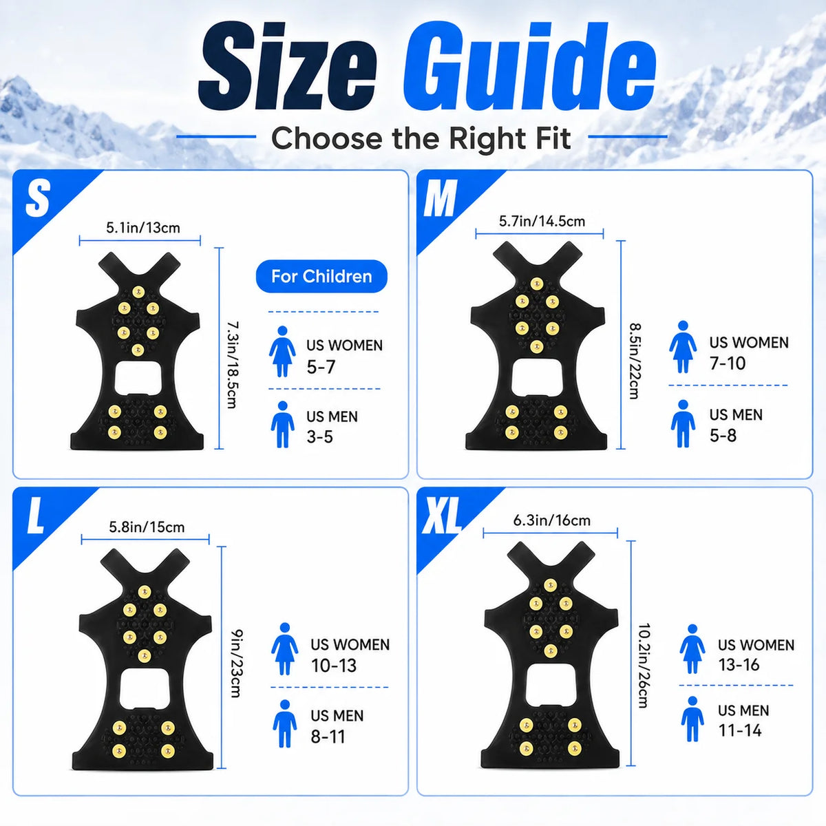 Anti Slip Ice Cleats Shoe Covers 10 Stud Snow Grips Winter Traction Crampons for Boots Hiking Walking Outdoor Safety Gear Unisex