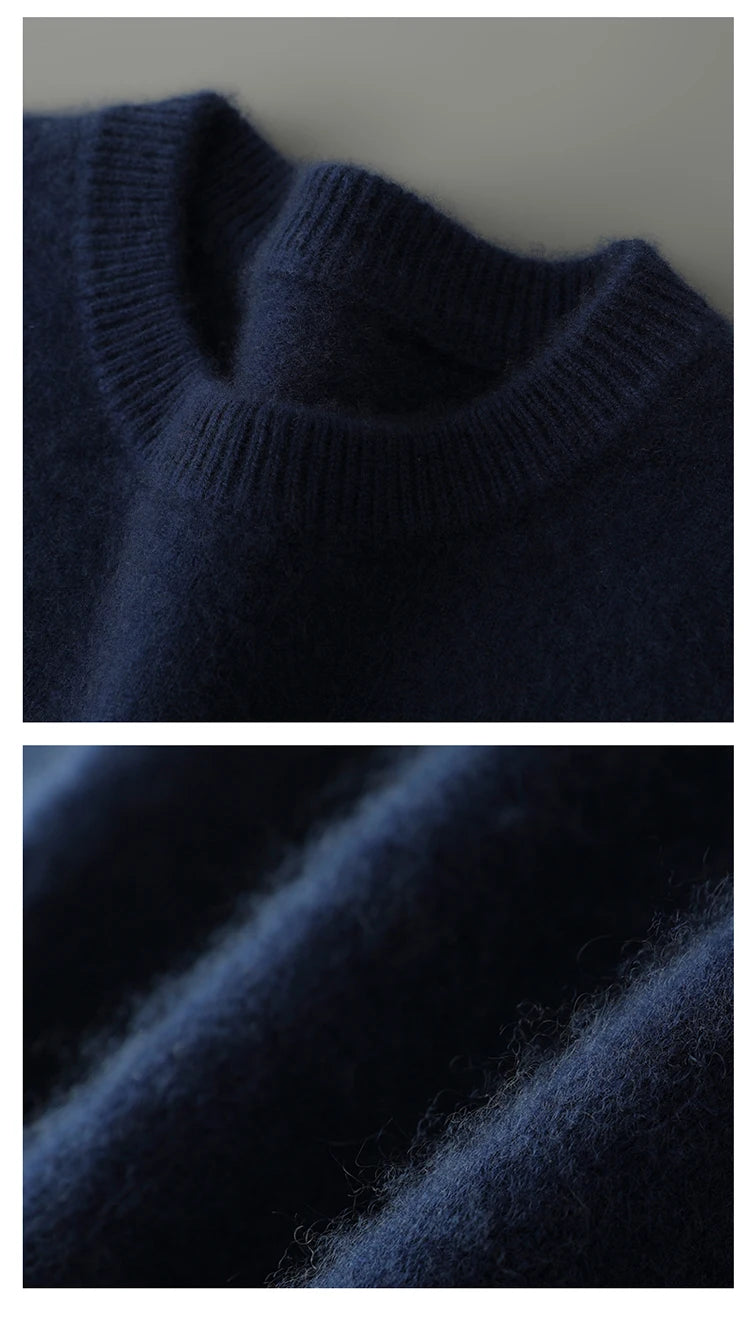 100% Australian Wool Knitted Men's O-Neck Sweater, Casual Business, Spring and Autumn Men's Long-Sleeved Pullover New Sweater