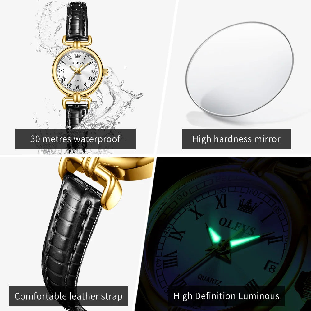 OLEVS 5645 New Women Watches Elegant Original Date Quartz Wristwatch Waterproof Luminous Watches For Woman Leather Strap Watch