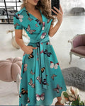 Rainbow Striped Print Summer Dress 2023 Women Button Up Short Sleeve Casual Vintage Shirt Long Dress Ladies Elegant Maxi Dresses