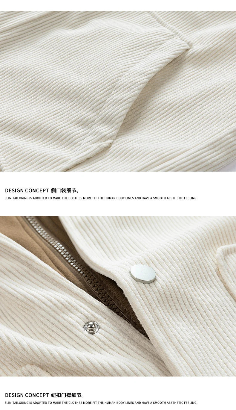 2025 New Corduroy Jacket Men's Harajuku Japanese Windproof Warm Fake Two-piece Hooded Coat Womens Casual Loose Pocket Jacket 4XL