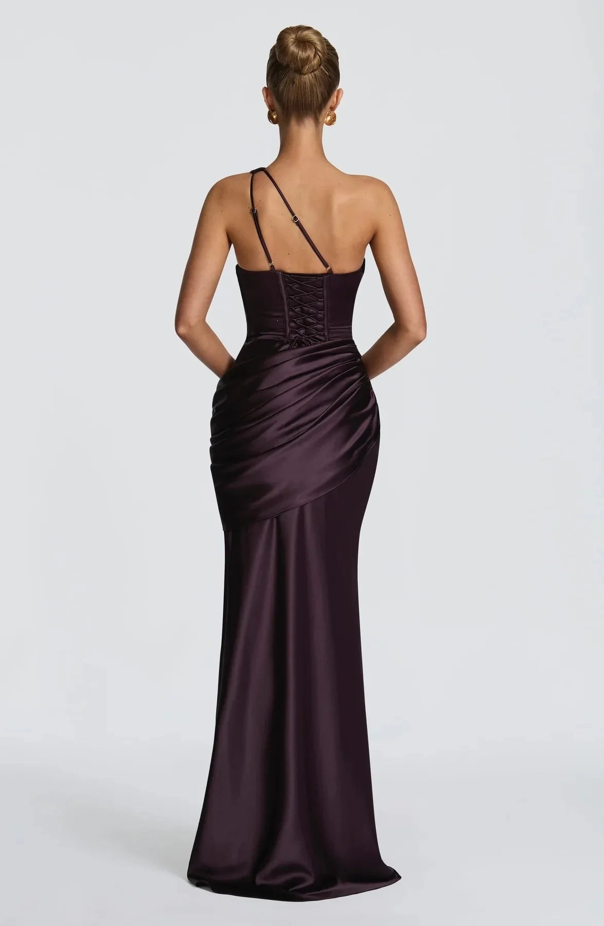 Women Satin One Shoulder Cutout Maxi Dress Elegant Green Ruched Mermaid Slim Fit Flowy Vestido 2026 Lady Summer Evening Dresses