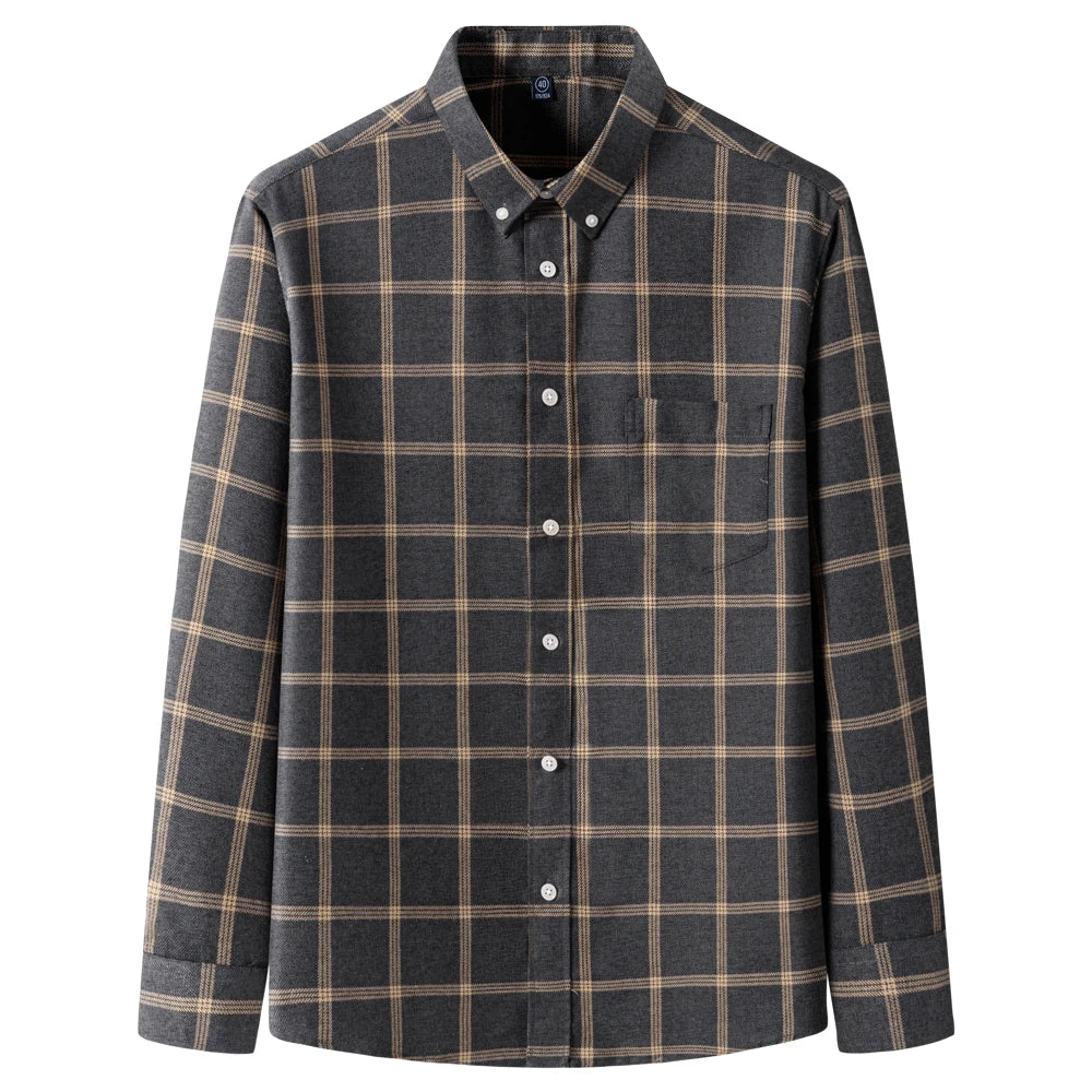 Men's Long Sleeve Flannel Plaid Shirt - Soft Pure Cotton, Button Down Shirts Thick Autumn Winter - Weekend Casual, Going Out