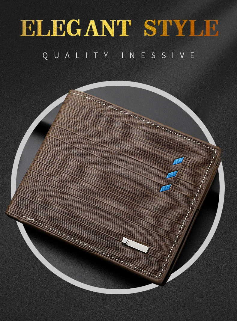 Business Men's Short Wallet Microfiber Synthetic Leather Short Wallets Men Stripe Male Purse Coin Pouch Multi-functional Cards