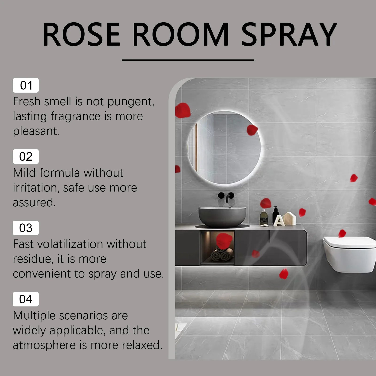 Rose Scent Indoor Spray, Long-Lasting Fragrance Room Spray, Odor Eliminating Air Freshener for Refreshing Pleasant Mood