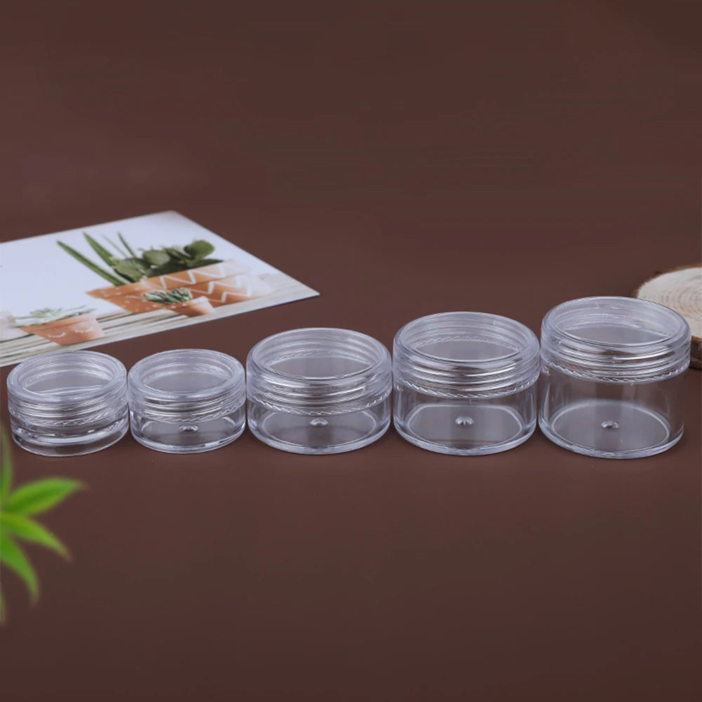50pcs 20g 15g 10g 5g 3g  Empty Cream Jar Portable Cosmetic Containers Plastic Transparent Eyeshadow Lipbalm Sample Bottles