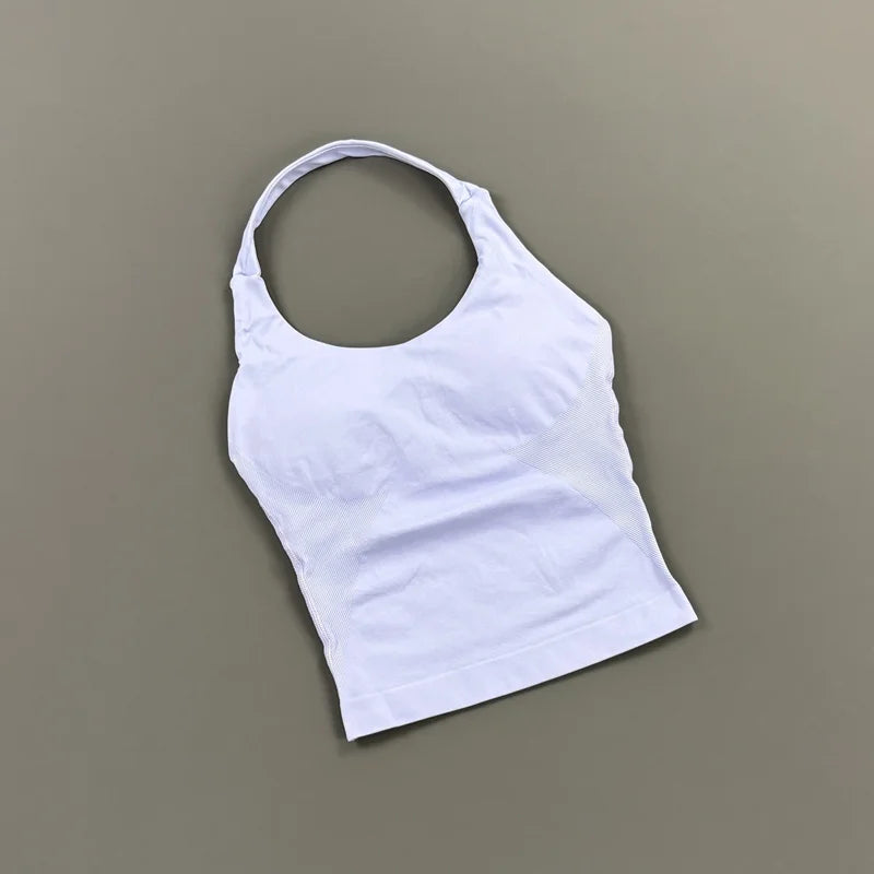 HISTELLO Impact Halter Top Women Gym Clothing Backless Seamless Sports Yoga Vest Running Fitness Workout Sleeveless Tank Top