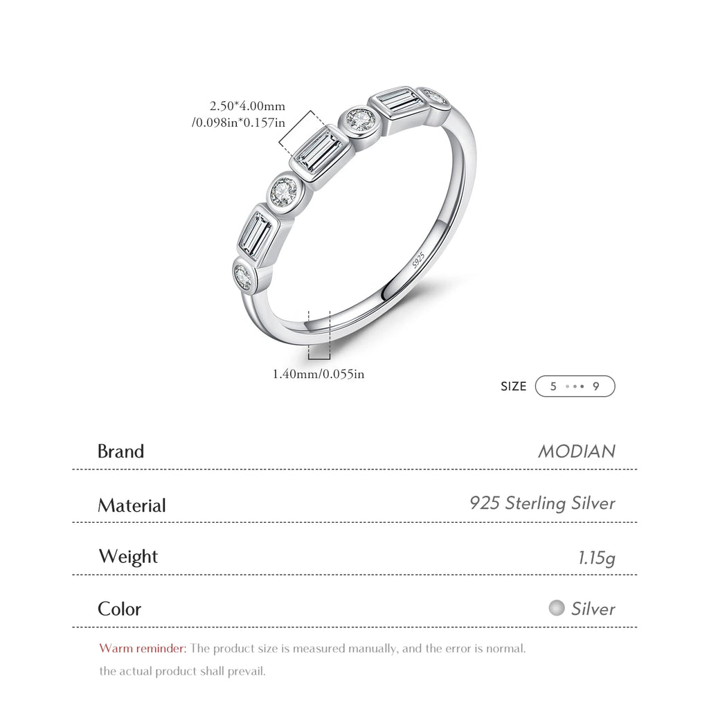 MODIAN 925 Sterling Silver Fashion Round Rectangle Dazzling Clear CZ Band Ring For Women Wedding Engagement Fine Jewelry