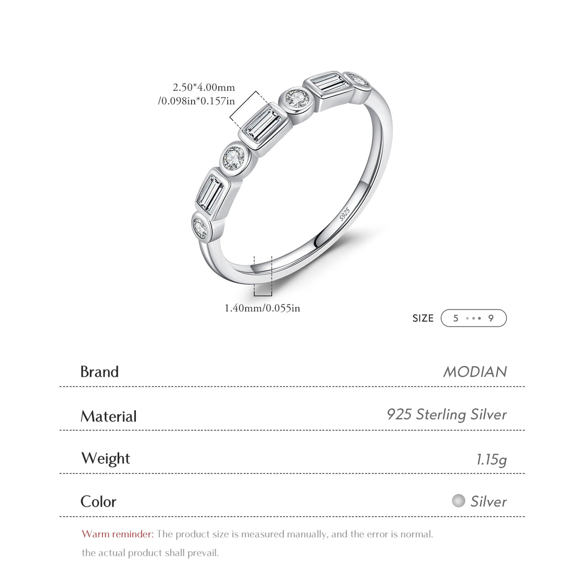 MODIAN 925 Sterling Silver Fashion Round Rectangle Dazzling Clear CZ Band Ring For Women Wedding Engagement Fine Jewelry