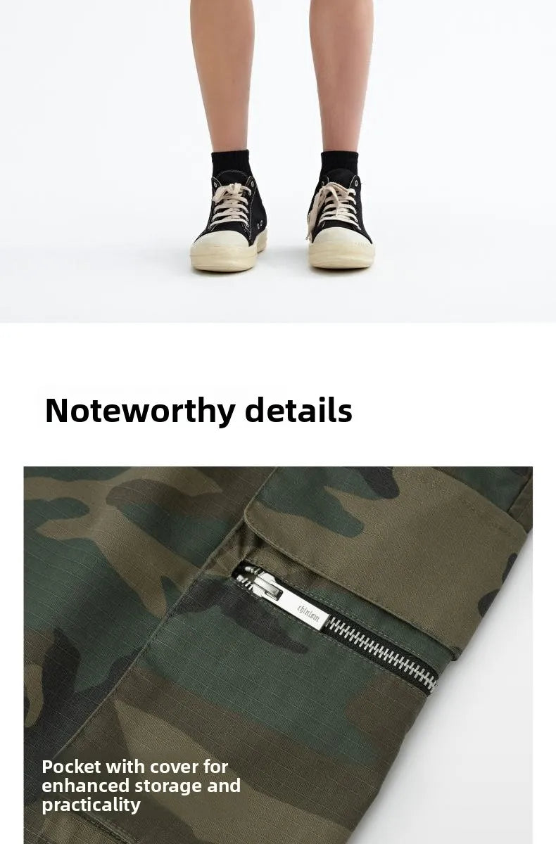 Mr. WH Camouflage Workwear Shorts Men's American Trendy Brand Casual Drawstring Sports High Street Straight Five-Quarter Pants