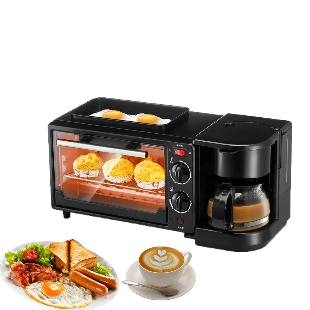 3 in 1 Breakfast Station with Coffee Maker Toaster Oven and Hot Plate Multifunctional Kitchen Appliance for Home Use Compact