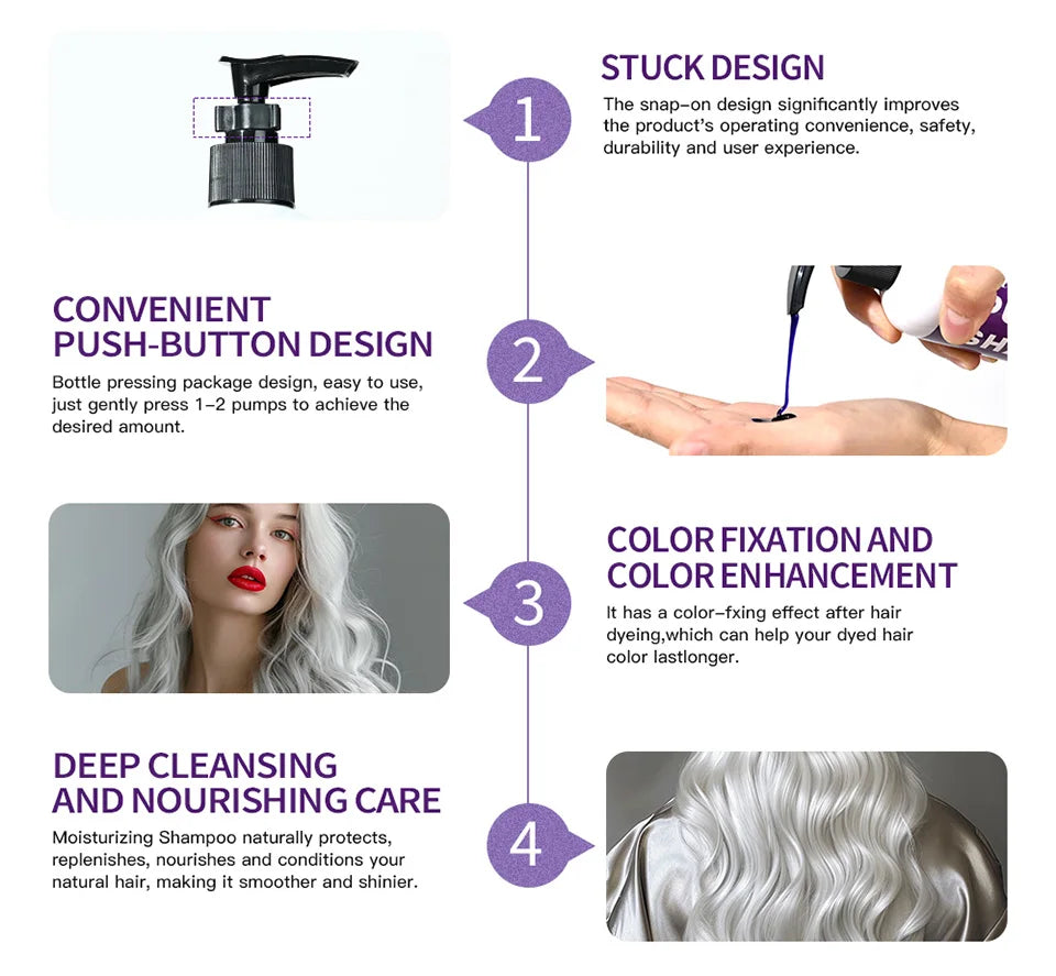 Hair Care Color Lock Purple Shampoo 300ml Anti-Brassiness Yellow Tones Removal Hair Color Protection & Moisturizing Hair Shampoo