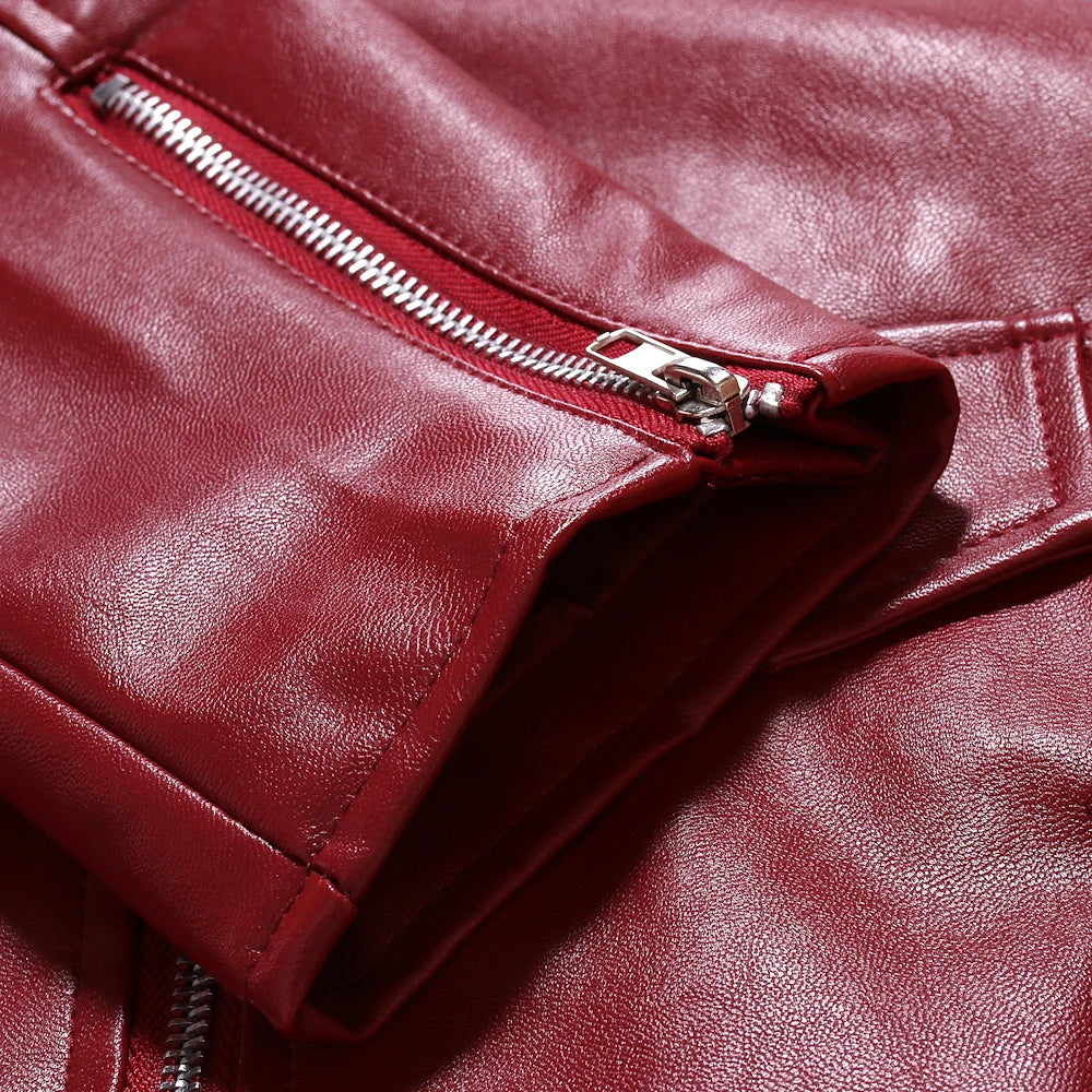 2023 Men's Autumn and Winter Lapel Leather Jacket Business Casual Oblique Zipper PU Leather Motorcycle Leather Jacket