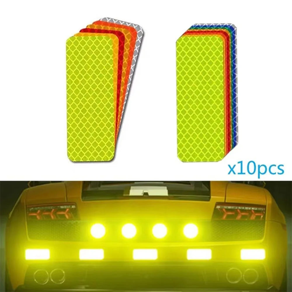 10pcs Car Bumper Reflective Stickers Reflective Warning Strip Tape Secure Reflector Stickers Decals Safety Warning