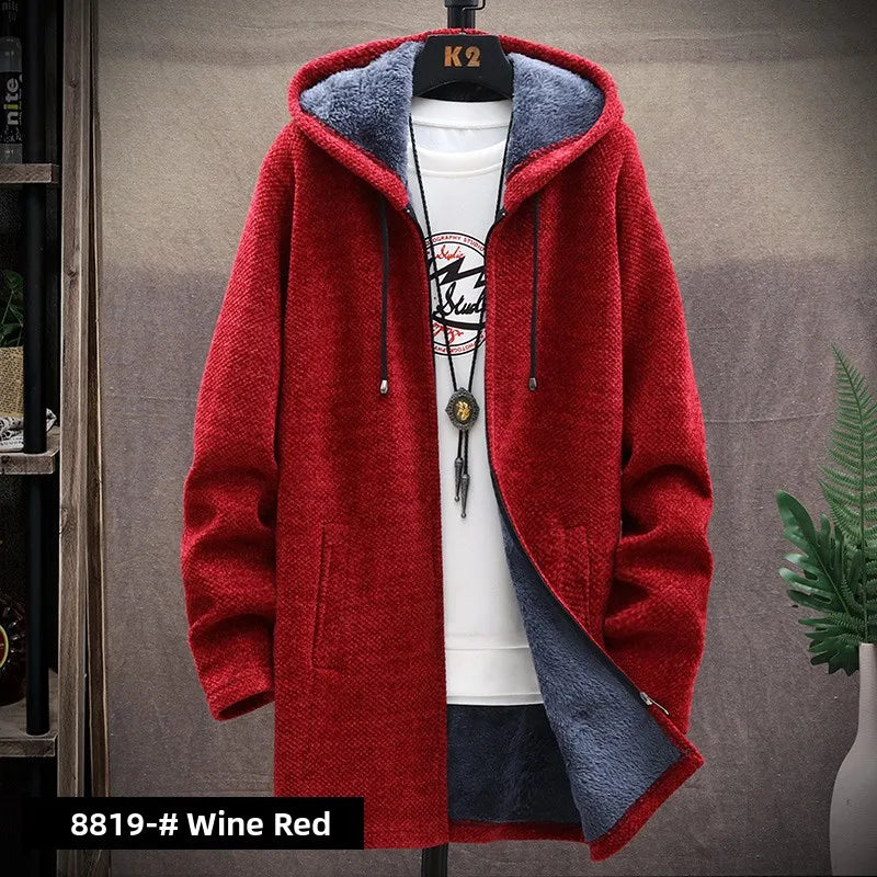 Men's Knitted Sweater Cardigan Thickened Fleece Hooded Casual Style Warm Outerwear Autumn Winter New Arrival Korean Version
