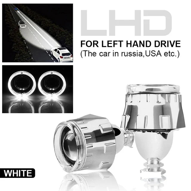 80mm LED White Angel Eyes 2.5 Inch Bi-xenon Headlight Projector Lens H4 H7 Front Head Lamp for Car Offroad Motorcycle DRL Lamp
