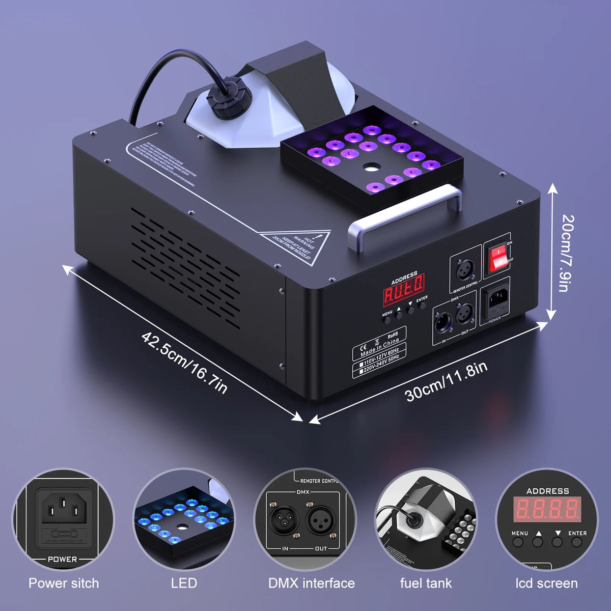 Yiflamefly 1500W Smoke Machine With 24RGB LEDs Vertical Fog Machine Stage Lighting  Spray Fogger For DJ Show Weeding Party Show