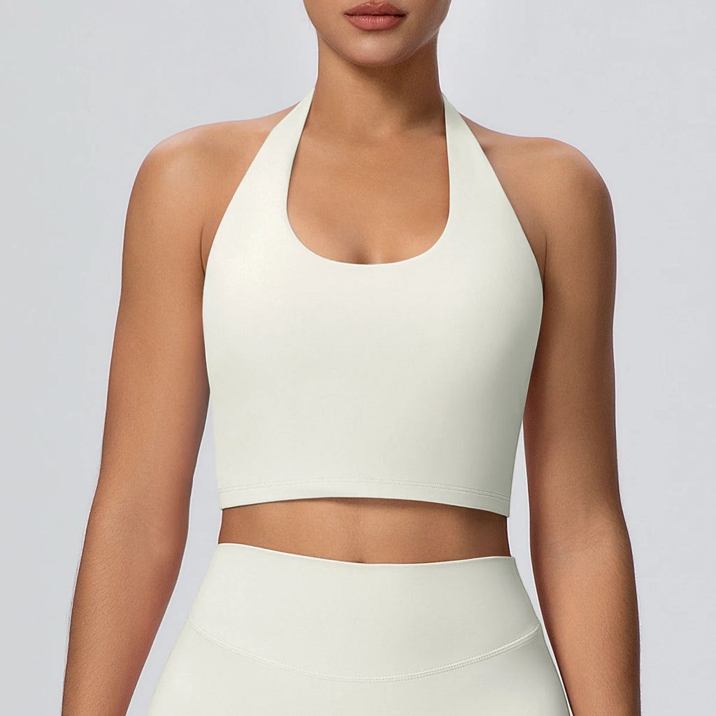 Woman Solid Color Sexy Neck Strap Bra Yoga Underwear With Chest Pad Backless Gather Shockproof Gym Workout Top Sports Yoga Bra
