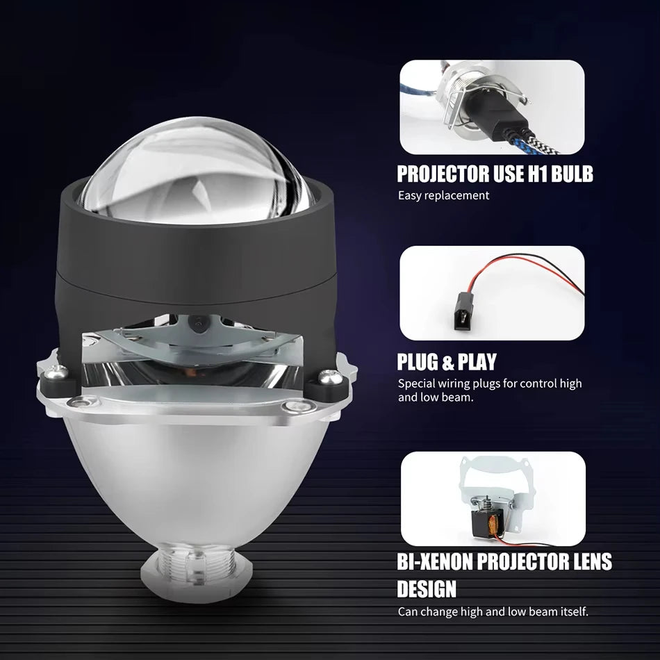 AILEO 2PCS 2.5 Inch HID Projector Lens Headlight Projector Lens 6000K White Light 12V LHD RHD Retrofit Car Headlamp Lens