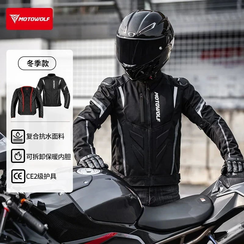 MOTOWOLF Men Motorcycle Riding Jacket Removable Waterproof Thermal Liner Windproof Anti‑Fall Motorbike Touring Racing Coat