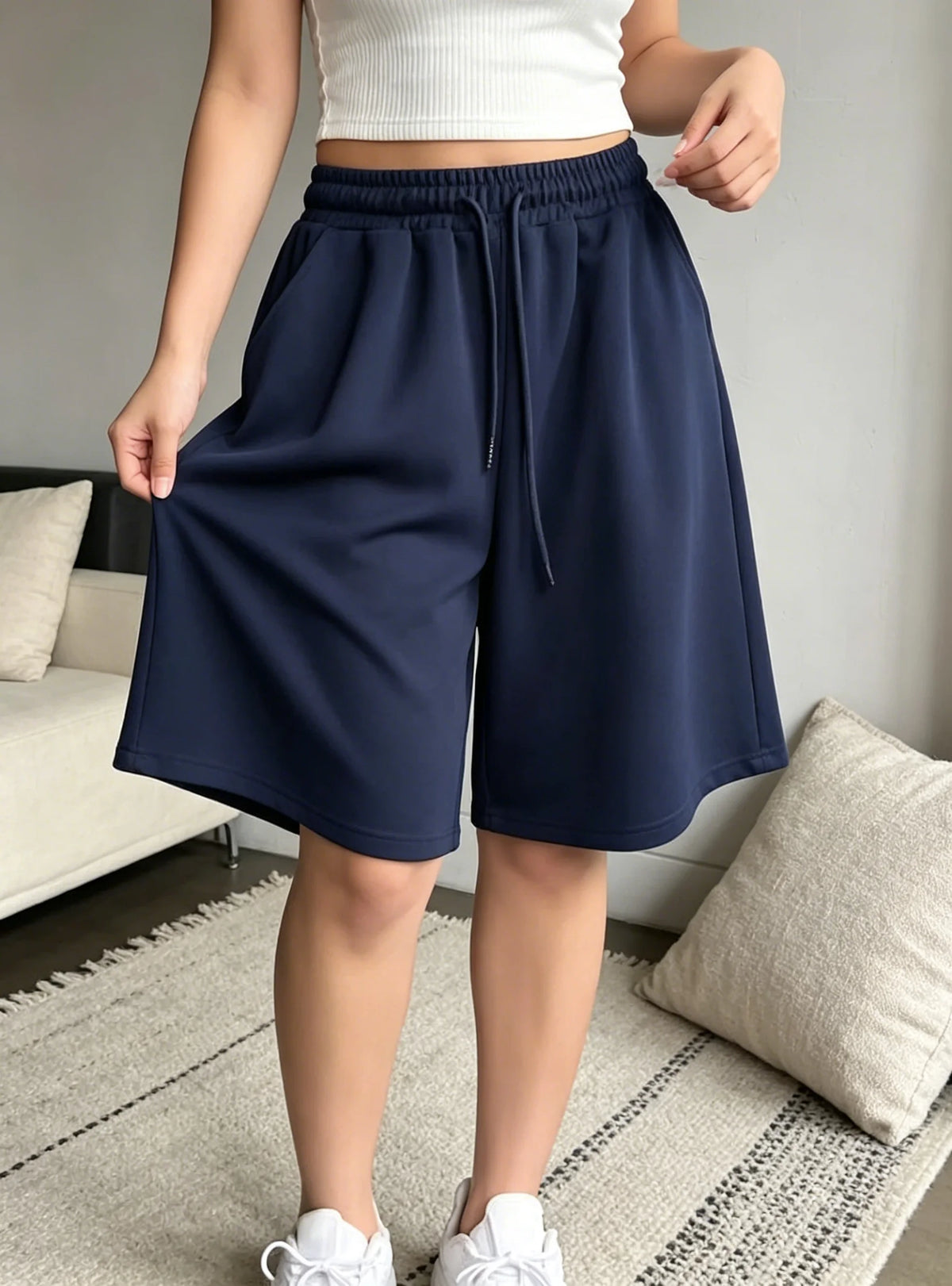 Women Comfy Lounge Wear Wide Leg Sweat Shorts Elastic Drawstring Pocket Casual Sports Daily Shorts  high waisted shorts