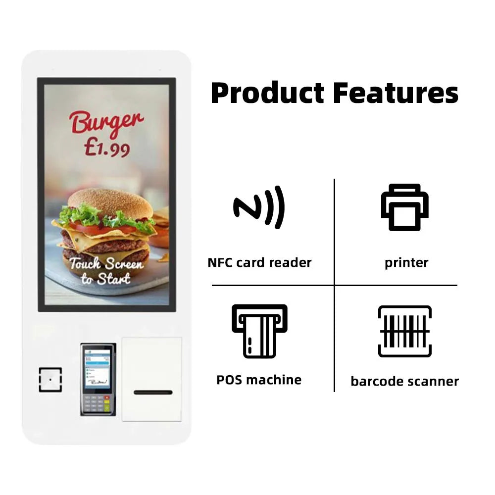 21.5 27 32 Inch Touch Interactive Screen Android Floor Stand Touch Kiosk Self Ordering Kiosk Self Service Kiosk for Food Order