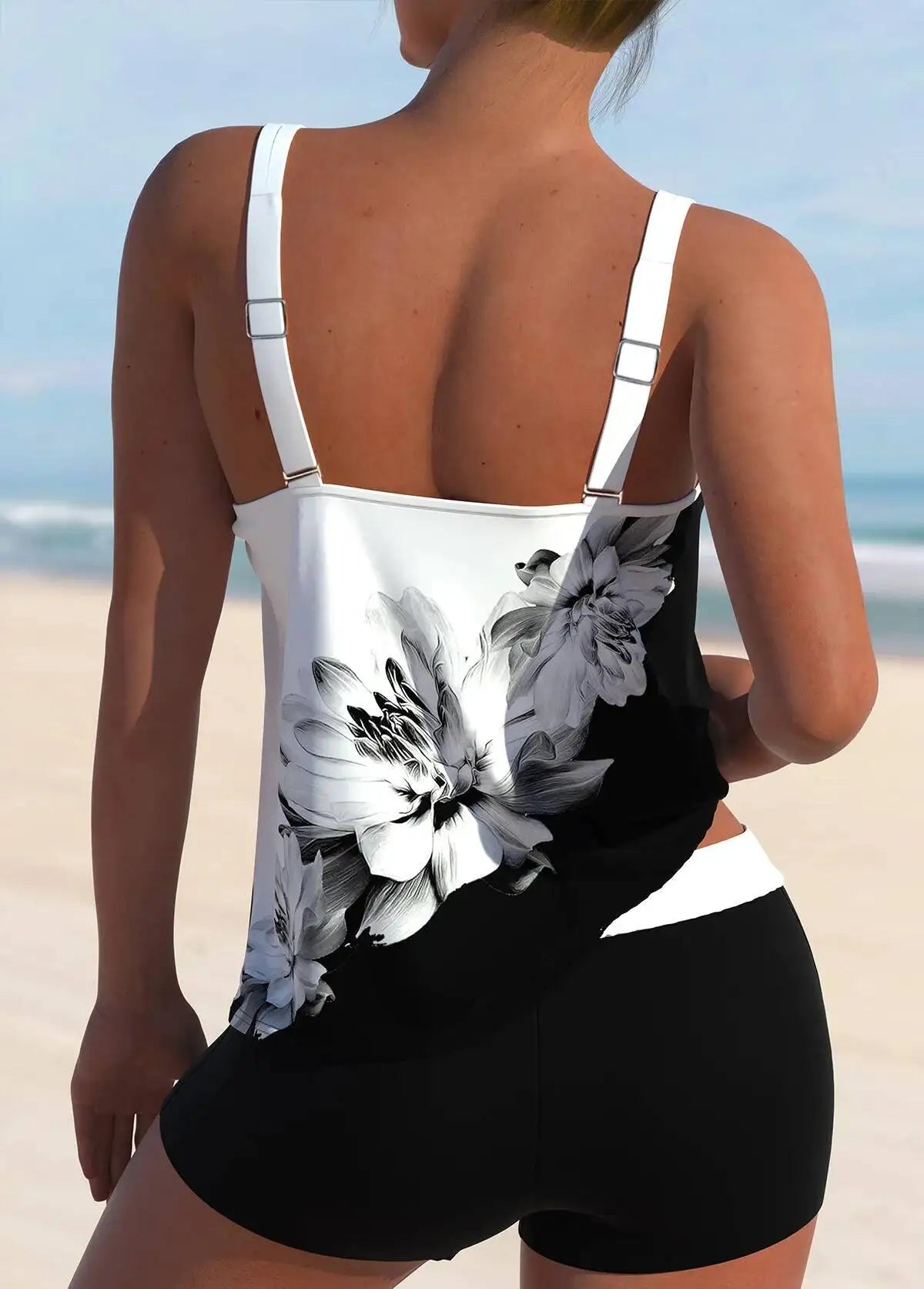Women's Double Strap Floral Print Tank Top Knit Fitted Top Boho Tank Top Spring Summer Beach Tank Top Daily Lightweight Top