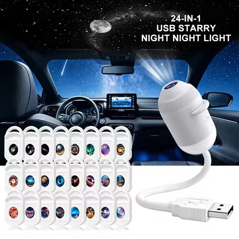 Rotatable Galaxy Starry Sky Projector Portable Car Home Decor 2-in-1 Wiring-free Led Sunset Atmosphere Lamp Children Adult Gifts