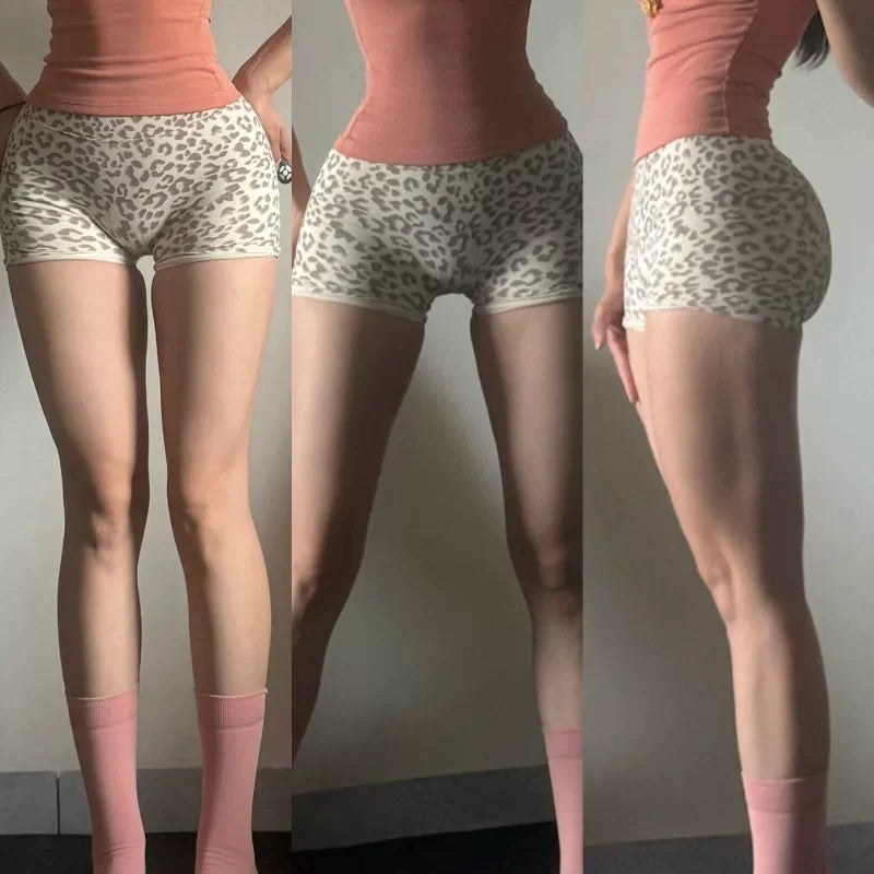 Women's High Waist Butt Lifting Yoga Biker Shorts New Leopard Print Slim Fit for Gym Workout Training