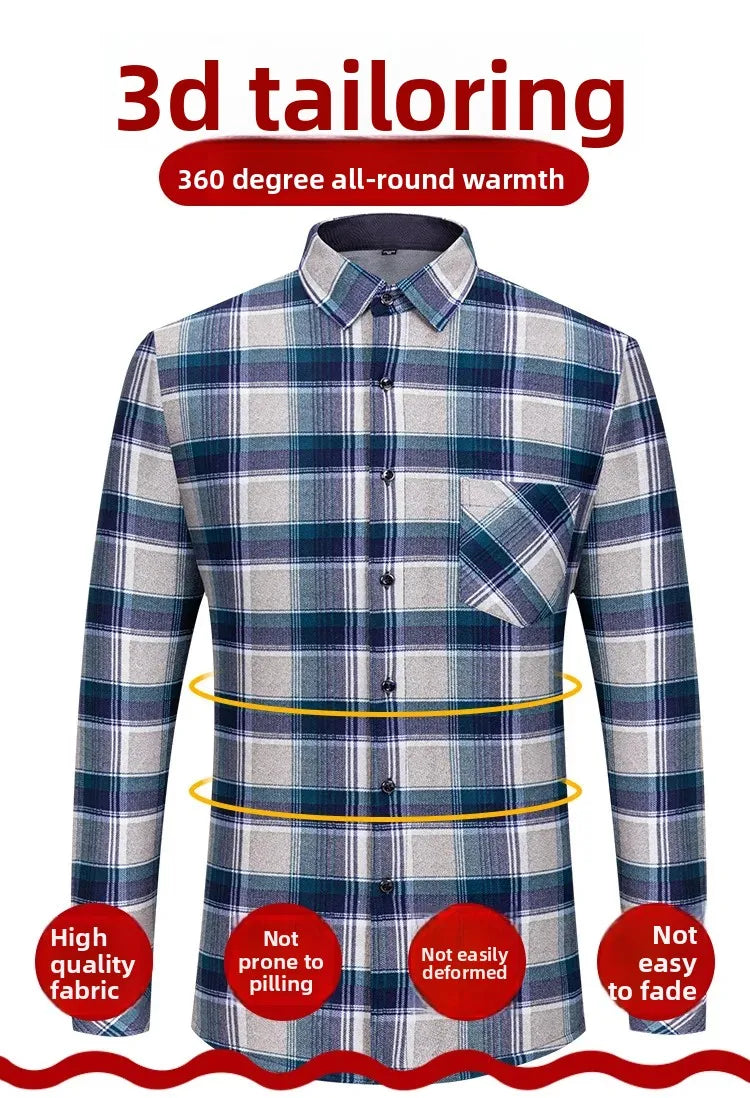 Thickened Fleece Winter Warm Shirt Men's Long Sleeve Plaid Casual Style Dad Clothes Comfortable Breathable Casual Shirt