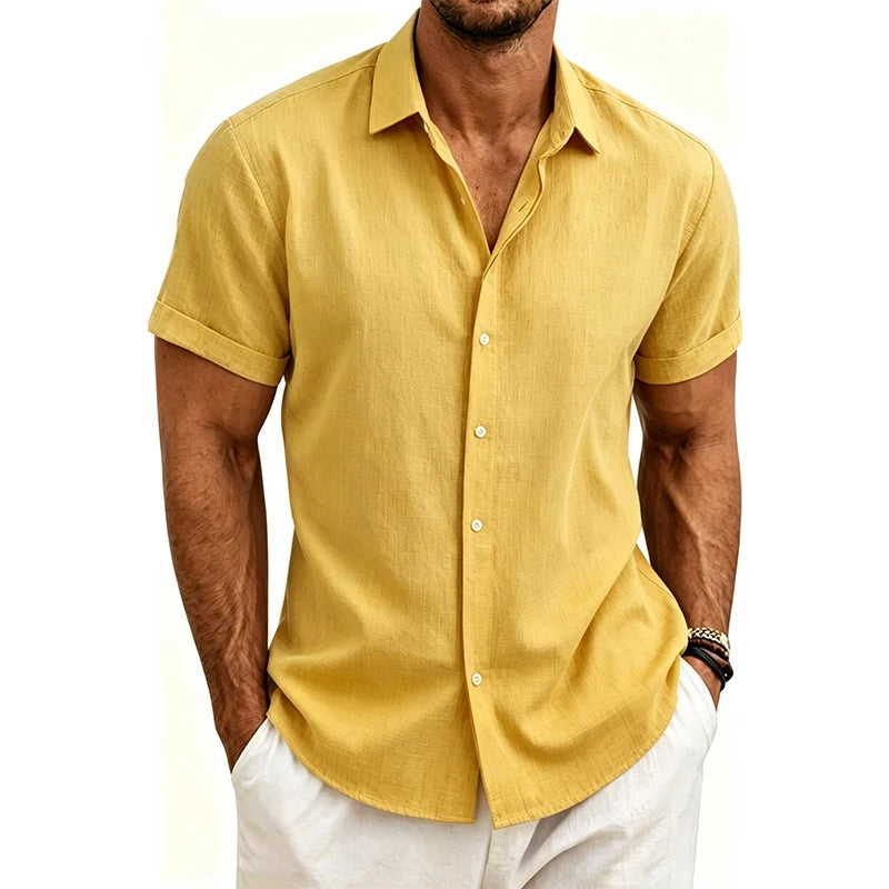 2026 Cotton Linen Shirts for Men Casual Shirts Lightweight Short Sleeve Henley Beach Shirts Fashion Hawaiian T Shirts for Men