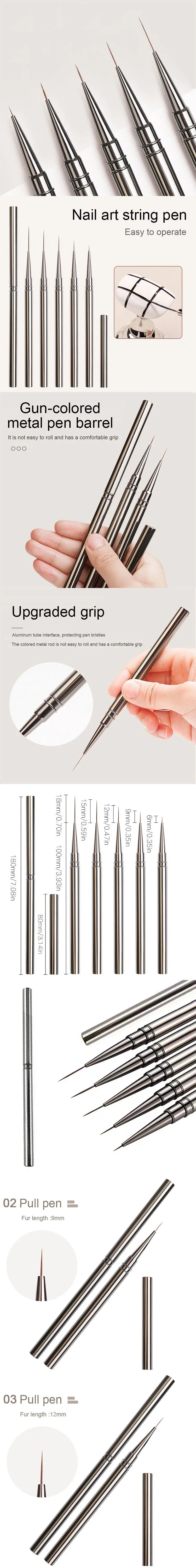 Nails Art Liner Brushes Striping Drawing Elongated Lines Painting 6/9/12/15/18mm Nail Professional Manicure Tool ZJS02