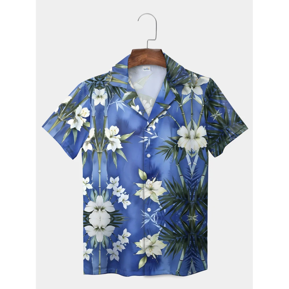 Tropical Plant Leaves Palm Tree Leaves Casual Shirt Botanical Print Light Color Shirt Pattern Men's Short Sleeve Hawaiian Shirts