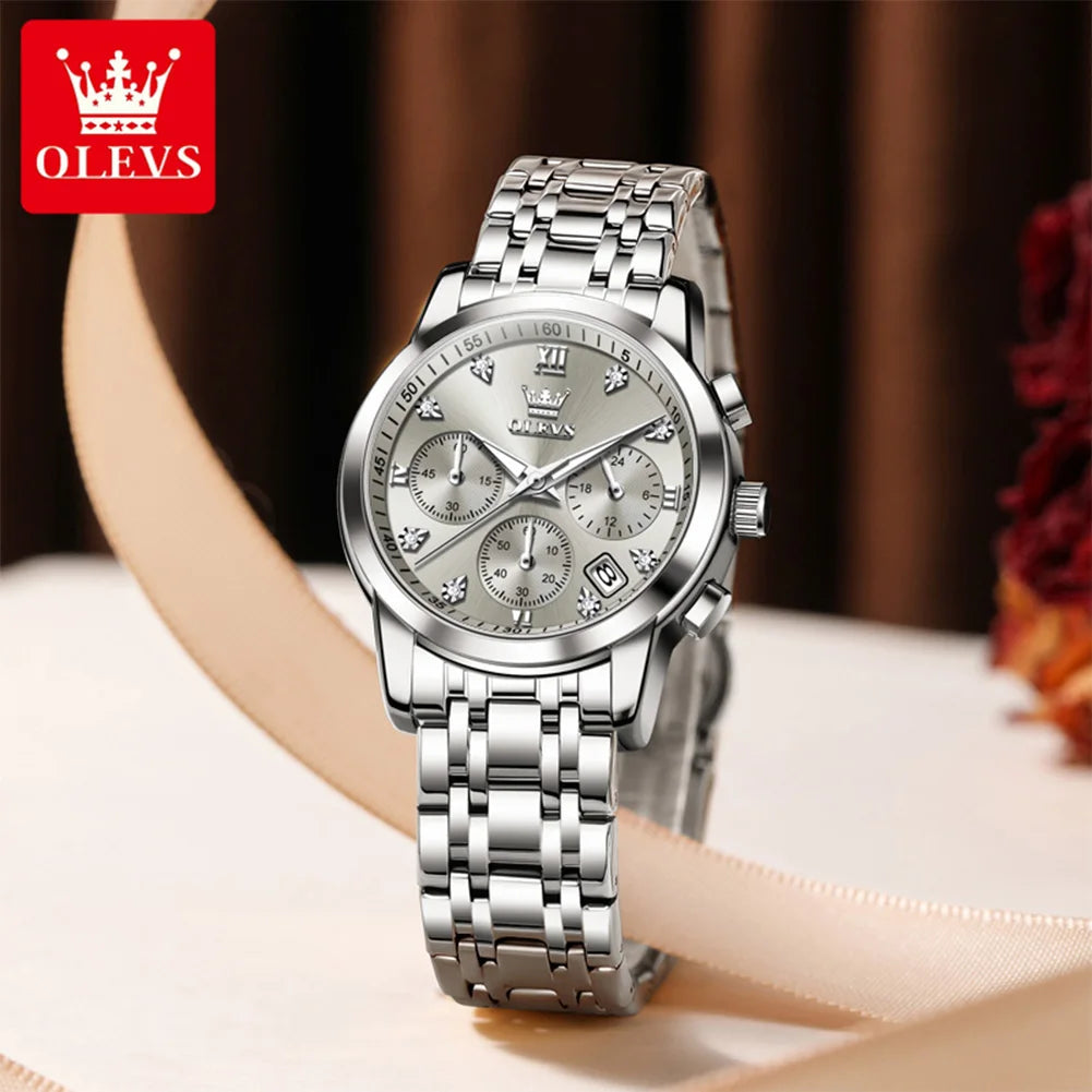 OLEVS 2858 New Womens Watch Original Multifunction Quartz Wristwatch Waterproof Luminous 24 Hours Gift Box Watch For Ladies