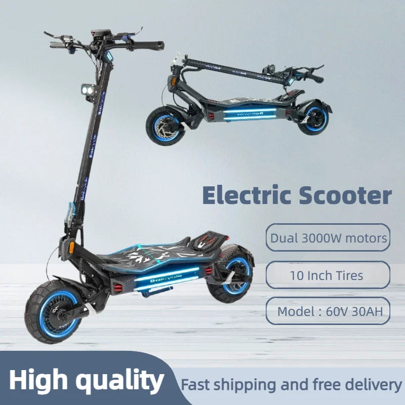 High Power Dual Motor 3000W*2 Electric Scooter 10 Inch Anti-Shock Tires Foldable Adult Off Road E Scooter Long Distance Travel Scooter