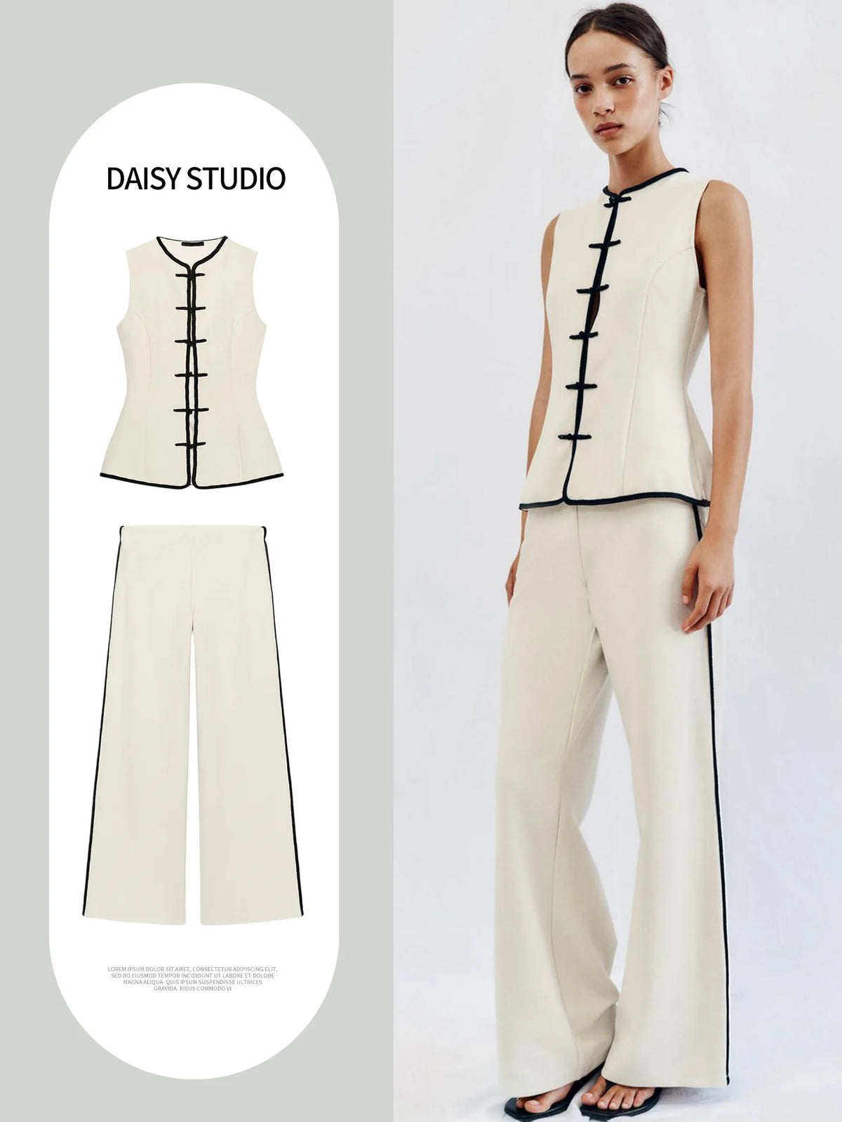 No-Sleeve round Neck Rope Knot Top Wide-Leg Straight Cut Pants Two-Piece Set Women's Fashion Autumn Collection